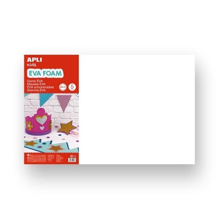 Lámina goma eva Apli - 40 x 60 cm - Grosor 2 mm - Color blanco - Pack 5 ud