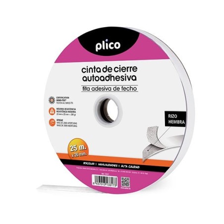 Cremalleta textil Plico - Autoadhesiva - 25 mm - Hembra - Color blanco