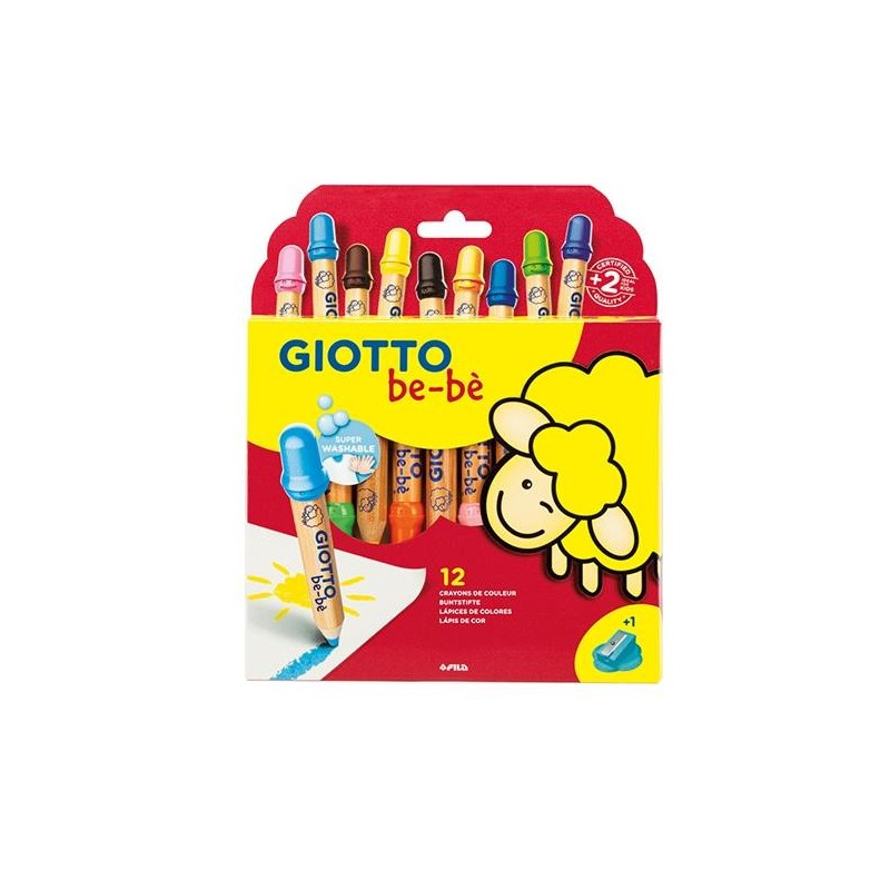Lápiz de color Giotto Be-Bè - 7 mm - Colores surtidos - Estuche 12 ud - Incluye sacapuntas