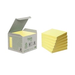 Notas adhesivas recicladas Post-it - 100 hojas - 76 x 76 mm - Color amarillo - Pack 6 blocs