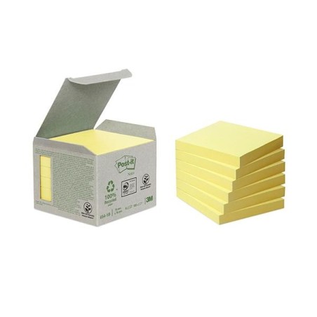 Notas adhesivas recicladas Post-it - 100 hojas - 76 x 76 mm - Color amarillo - Pack 6 blocs