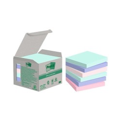 Notas adhesivas recicladas Post-it - 100 hojas - 76 x 76 mm - Colores surtidos pastel - Pack 6 blocs