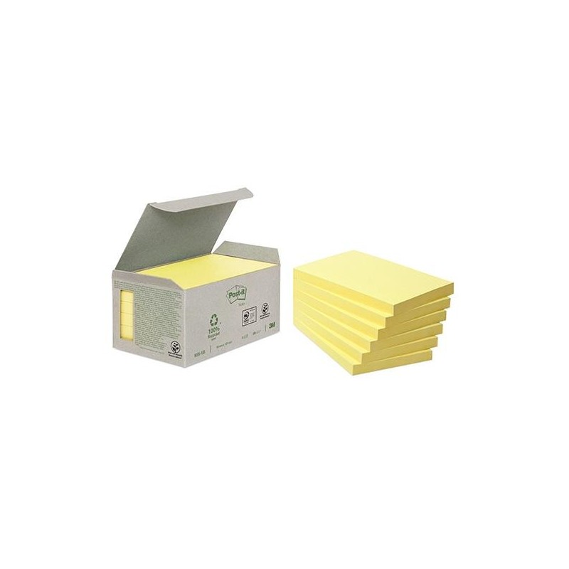 Notas adhesivas recicladas Post-it - 100 hojas - 76 x 127 mm - Color amarillo - Pack 6 blocs