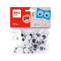 Ojos móviles Apli - Tamaños surtidos - Color negro - Bolsa 75 ud