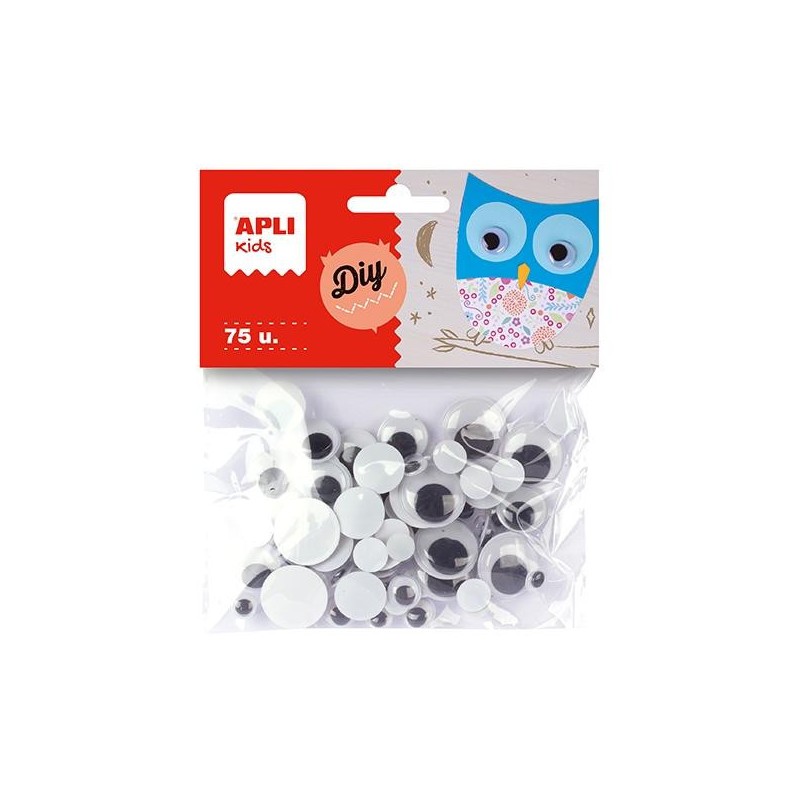 Ojos móviles Apli - Tamaños surtidos - Color negro - Bolsa 75 ud
