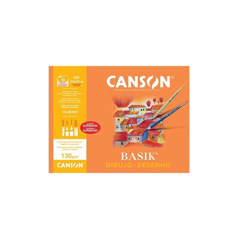 Papel dibujo Canson Basik - Con recuadro - 24 x 32 cm - 130 g - Pack 10 hojas