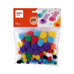 Pompones Apli - Tamaños surtidos - Colores surtidos - Bolsa 78 ud
