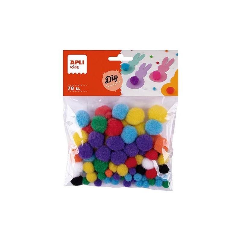 Pompones Apli - Tamaños surtidos - Colores surtidos - Bolsa 78 ud
