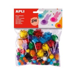 Pompones Apli - Tamaños surtidos - Colores brillantes surtidos - Bolsa 78 ud