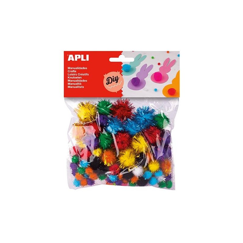 Pompones Apli - Tamaños surtidos - Colores brillantes surtidos - Bolsa 78 ud Pompones Apli - Tamaños surtidos - Colores brillantes surtidos - Bolsa 78 ud