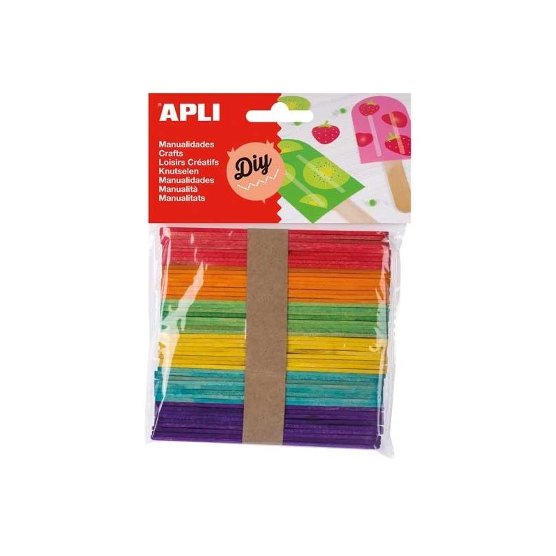 Palos polo de madera Apli - 114 x 10 mm - Colores surtidos - Bolsa 50 ud Palos polo de madera Apli - 114 x 10 mm - Colores surtidos - Bolsa 50 ud