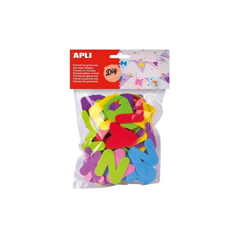 Formas goma eva Apli - Letras - Altura 50 mm - Colores surtidos - Bolsa 104 ud