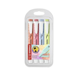 Marcador fluorescente Stabilo Swing Cool Pastel - Punta biselada - Trazo 1 - 4 mm - Colores sutidos vivos - Pack 4 ud