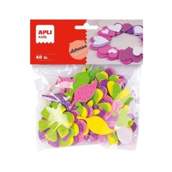 Formas goma eva adhesiva Apli - Flores purpurina - Colores surtidos - Bolsa 48 ud