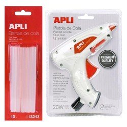 Pistola cola termofusible Apli Premium - 20 W - 7,5 mm - Incluye 2 barras de cola