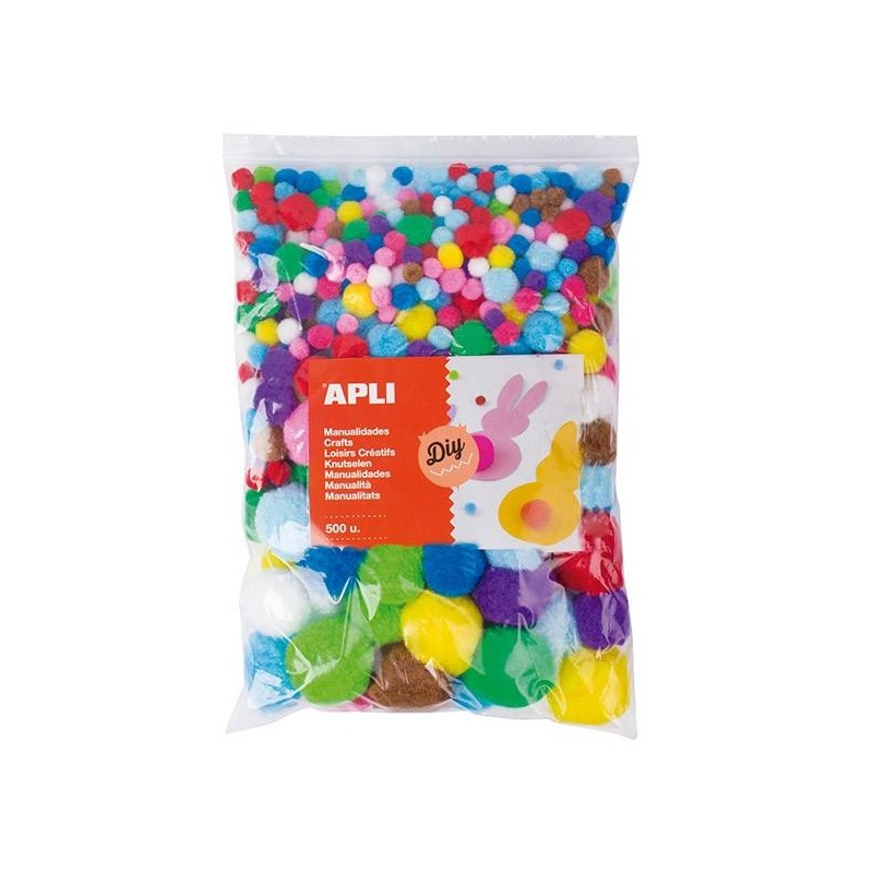 Pompones Apli - Tamaños surtidos - Colores surtidos - Bolsa 500 ud Pompones Apli - Tamaños surtidos - Colores surtidos - Bolsa 500 ud