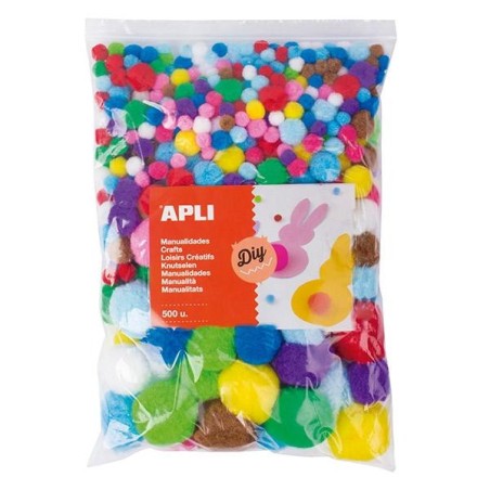 Pompones Apli - Tamaños surtidos - Colores surtidos - Bolsa 500 ud