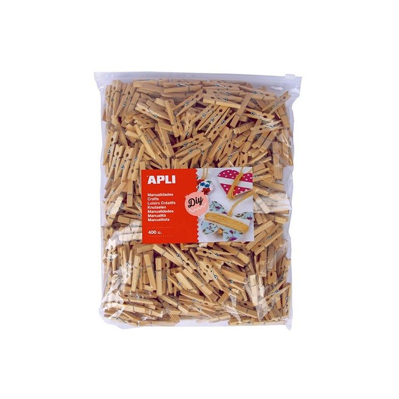 Pinzas de madera Apli - 48 x 6 mm - Color natural - Bolsa 400 ud