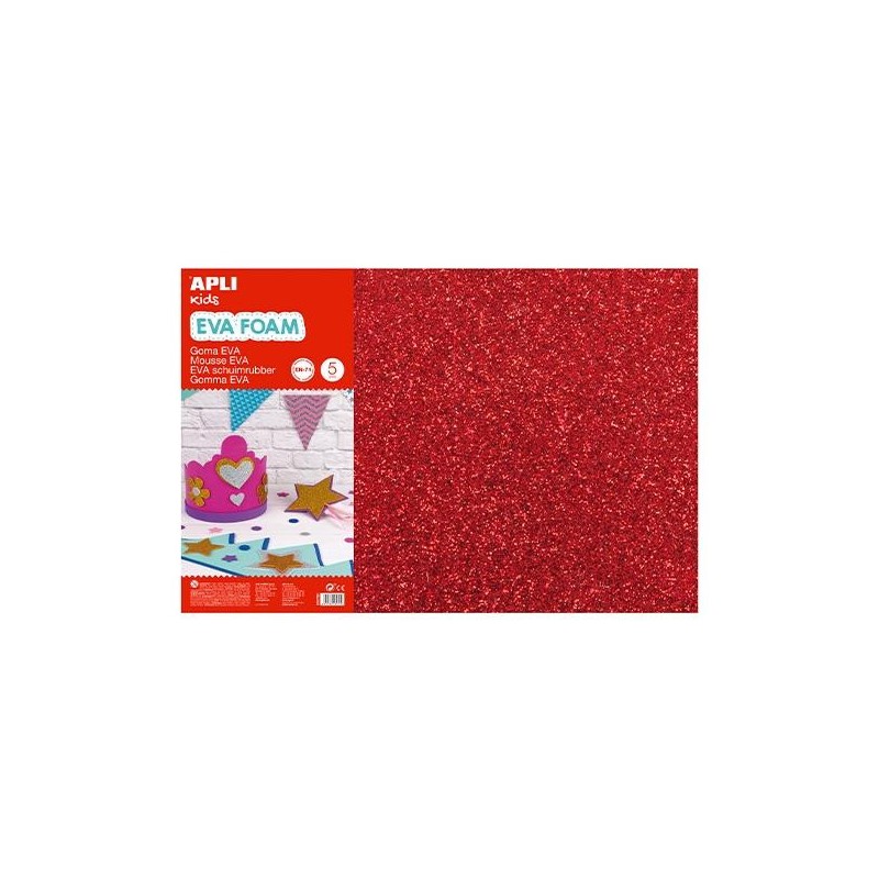Lámina goma eva purpurina Apli - 40 x 60 cm - Grosor 2 mm - Color rojo - Pack 3 ud Lámina goma eva purpurina Apli - 40 x 60 cm - Grosor 2 mm - Color rojo - Pack 3 ud