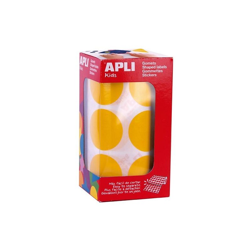 Gomets redondos Apli - 33 mm - Color amarillo - Rollo 780 ud Gomets redondos Apli - 33 mm - Color amarillo - Rollo 780 ud