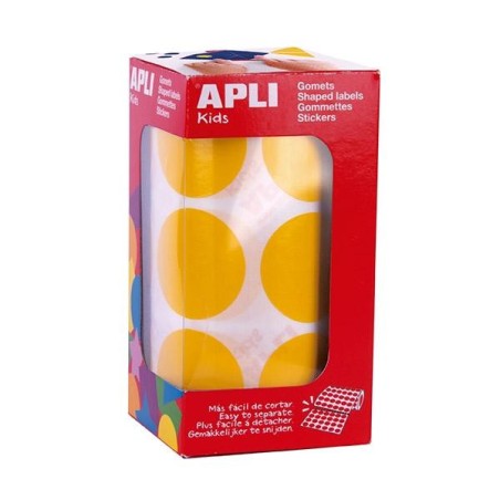 Gomets redondos Apli - 33 mm - Color amarillo - Rollo 780 ud