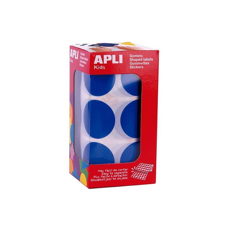 Gomets redondos Apli - 33 mm - Color azul - Rollo 780 ud
