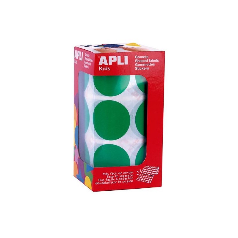 Gomets redondos Apli - 33 mm - Color verde - Rollo 780 ud