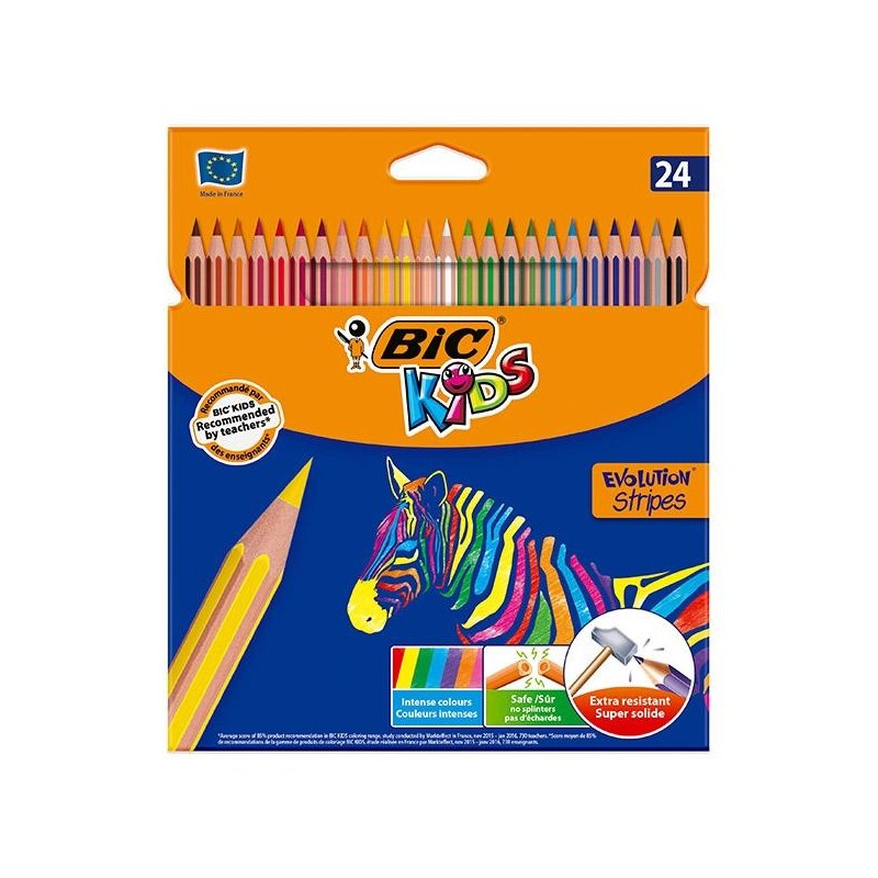 Lápiz de color Bic Kids Evolution Stripes - 3,2 mm - Colores surtidos - Estuche 24 ud Lápiz de color Bic Kids Evolution Stripes - 3,2 mm - Colores surtidos - Estuche 24 ud