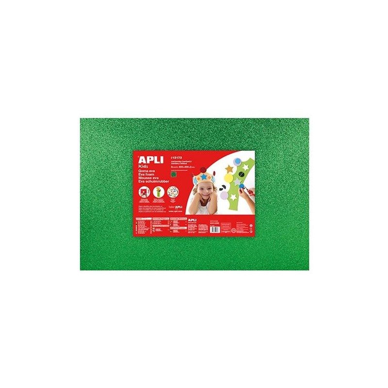 Lámina goma eva purpurina Apli - 40 x 60 cm - Grosor 2 mm - Color verde - Pack 3 ud Lámina goma eva purpurina Apli - 40 x 60 cm - Grosor 2 mm - Color verde - Pack 3 ud