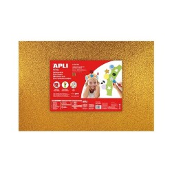 Lámina goma eva purpurina Apli - 40 x 60 cm - Grosor 2 mm - Color oro - Pack 3 ud