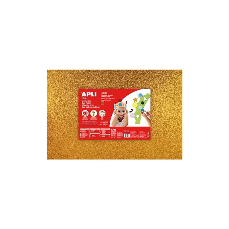 Lámina goma eva purpurina Apli - 40 x 60 cm - Grosor 2 mm - Color oro - Pack 3 ud Lámina goma eva purpurina Apli - 40 x 60 cm - Grosor 2 mm - Color oro - Pack 3 ud