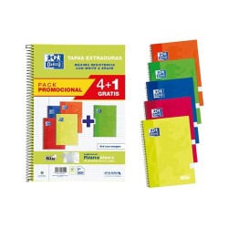 Cuaderno Oxford - Espiral - Cartón extra duro - Folio - 4x4 - 80 hojas - 90 g - Colores vivos - Pack 4+1
