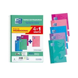 Cuaderno Oxford - Espiral - Cartón extra duro - Folio - 4x4 - 80 hojas - 90 g - Colores tendencia - Pack 4+1
