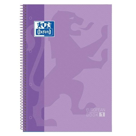 Cuaderno Oxford Europeanbook 1 - Espiral - Tapa extradura - A4+ - 5x5 - 80 hojas - 90 g - Color malva
