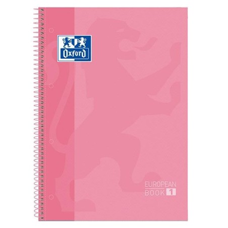 Cuaderno Oxford Europeanbook 1 - Espiral - Tapa extradura - A4+ - 5x5 - 80 hojas - 90 g - Color rosa