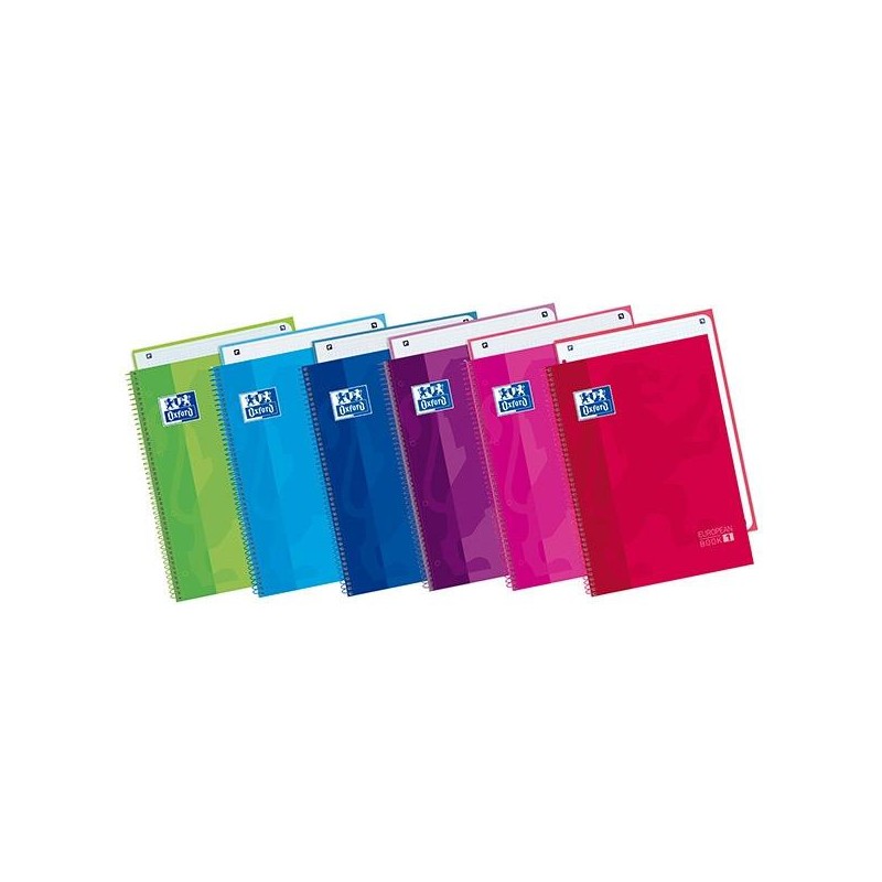 Cuaderno Oxford Europeanbook 1 - Espiral - Tapa extradura - A4+ - 5x5 - 80 hojas - 90 g - Colores surtidos