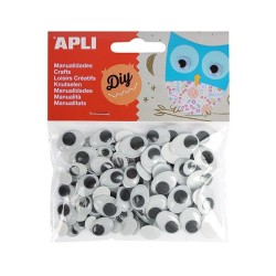 Ojos móviles adhesivos Apli - Ovalados - Tamaños surtidos - Color negro - Bolsa 100 ud