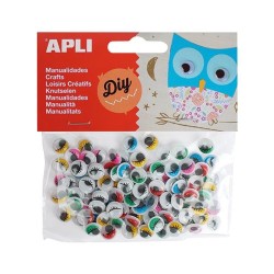 Ojos móviles adhesivos Apli - Redondos con pestañas - 10 mm - Colores surtidos - Bolsa 100 ud