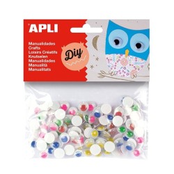 Ojos móviles adhesivos Apli - Redondos - 10 mm - Colores surtidos - Bolsa 100 ud