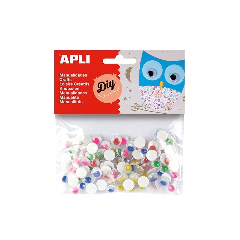 Ojos móviles adhesivos Apli - Redondos - 10 mm - Colores surtidos - Bolsa 100 ud Ojos móviles adhesivos Apli - Redondos - 10 mm - Colores surtidos - Bolsa 100 ud