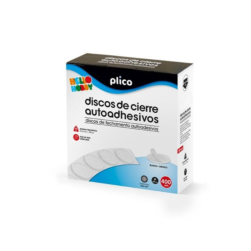 Discos cierre textil Plico - Autoadhesivo - 20 x 20 mm - Color blanco - Pack 400 ud Discos cierre textil Plico - Autoadhesivo - 20 x 20 mm - Color blanco - Pack 400 ud