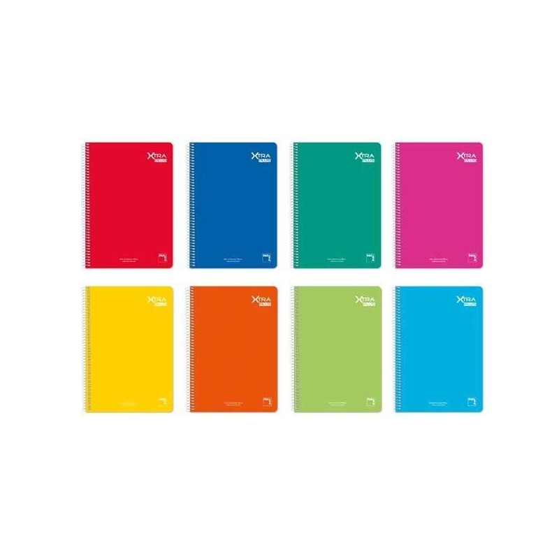Cuaderno Pacsa Xtra Plus - Espiral - Cartón contracolado - Cuarto - pauta 3,5 mm - 80 hojas - 90 g - Colores surtidos