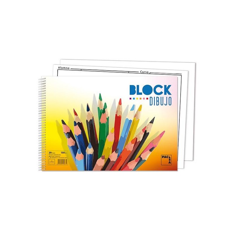 Bloc papel de dibujo Pacsa Colours - Espiral - 230 x 330 mm - 130 g - Pack 20 hojas Bloc papel de dibujo Pacsa Colours - Espiral - 230 x 330 mm - 130 g - Pack 20 hojas