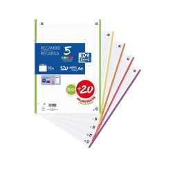 Recambio Oxford - A4 - 5x5 - 90 g - 100 hojas + 20 gratis - Colores vivos