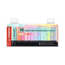 Marcador fluorescente Stabilo Boss Pastel - Punta biselada - Trazo 2 mm y 5 mm - Colores surtidos - Set 15 ud