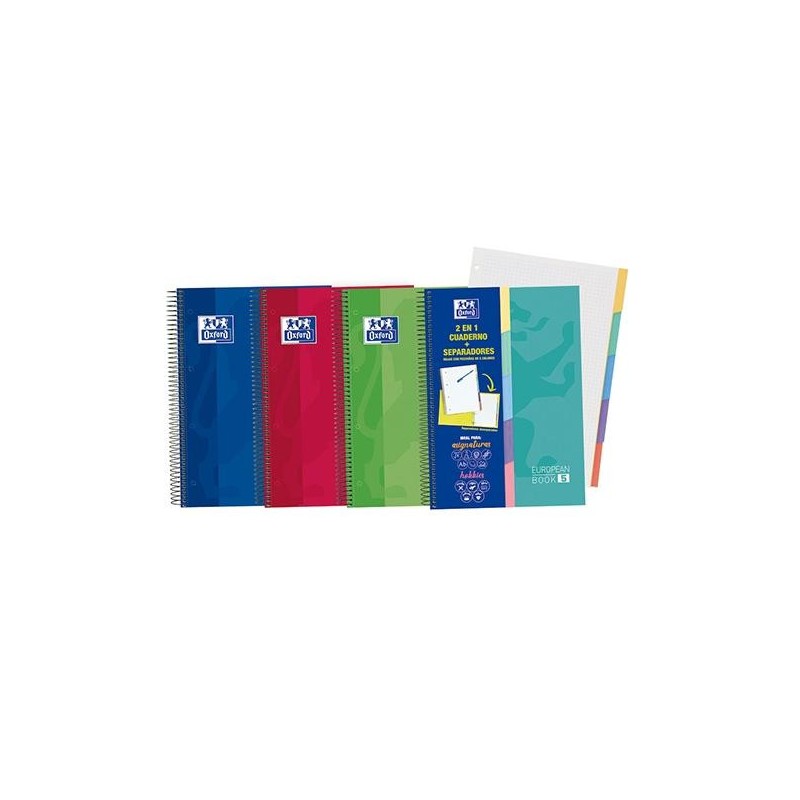 Cuaderno espiral Oxford EuropeanBook 5 90g 100h cuadrícula 5x5 A4+ colores surtidos Cuaderno espiral Oxford EuropeanBook 5 90g 100h cuadrícula 5x5 A4+ colores surtidos