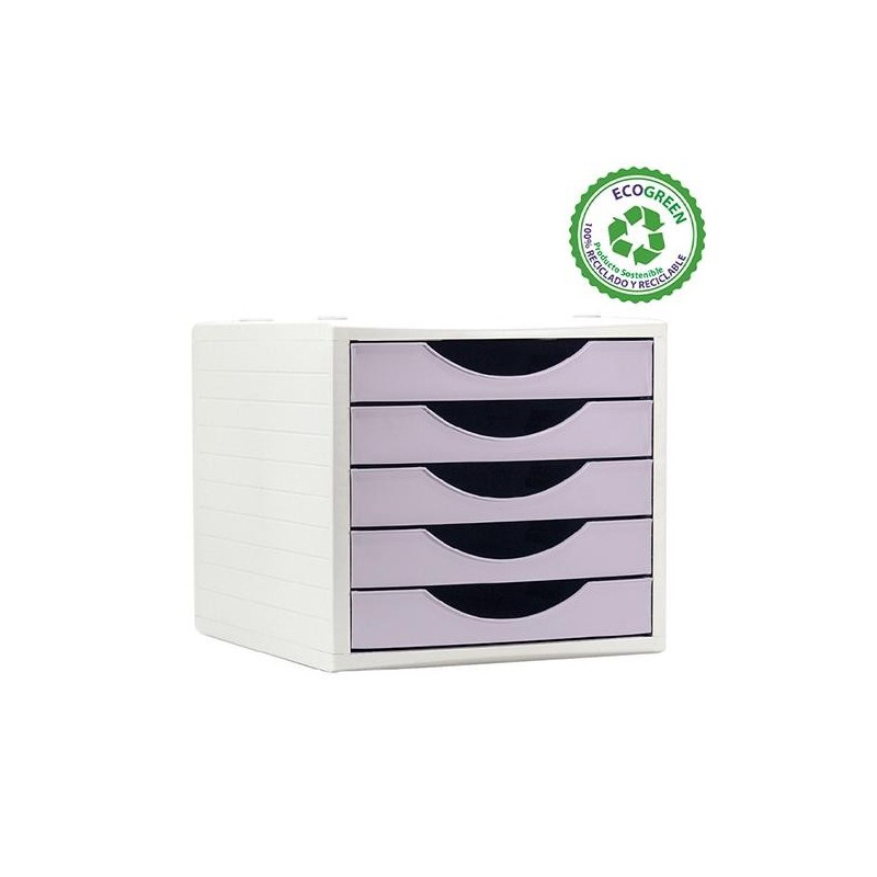 Módulo 5 cajones Archivo 2000 Archivotec - Ecológico - Plástico reciclado - Color malva pastel