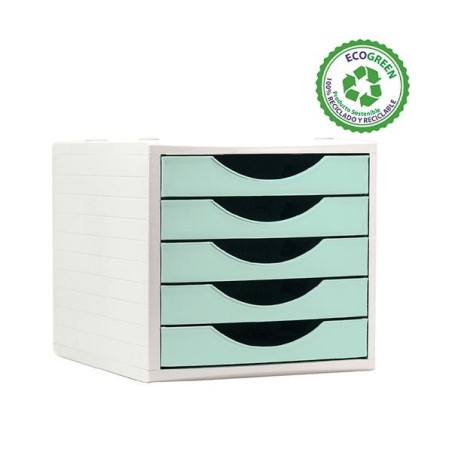 Módulo 5 cajones Archivo 2000 Archivotec - Ecológico - Plástico reciclado - Color verde pastel