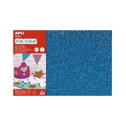 Lámina goma eva purpurina Apli - 40 x 60 cm - Grosor 2 mm - Color azul - Pack 3 ud