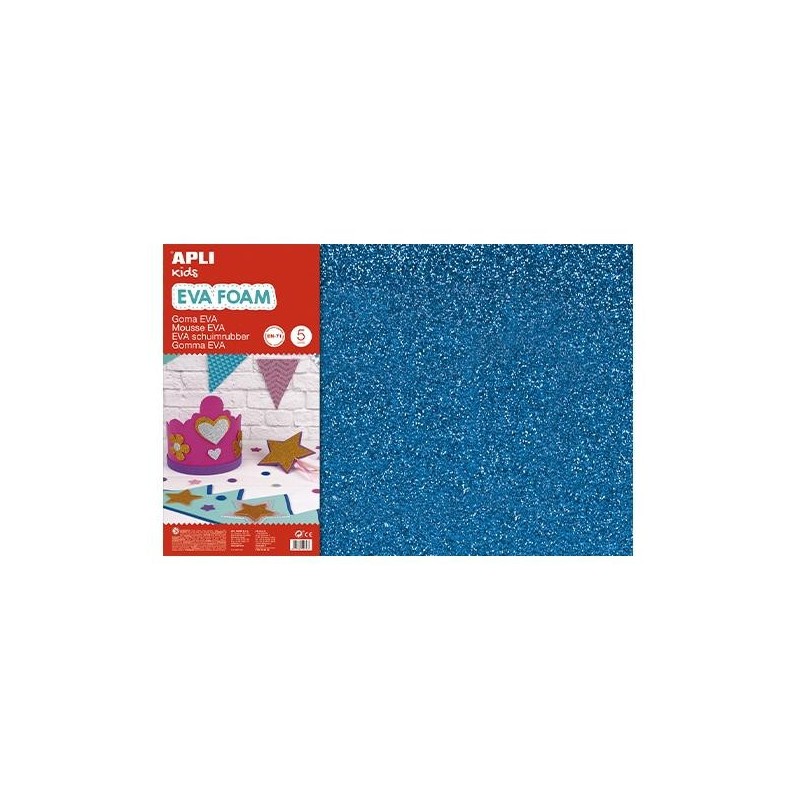 Lámina goma eva purpurina Apli - 40 x 60 cm - Grosor 2 mm - Color azul - Pack 3 ud Lámina goma eva purpurina Apli - 40 x 60 cm - Grosor 2 mm - Color azul - Pack 3 ud